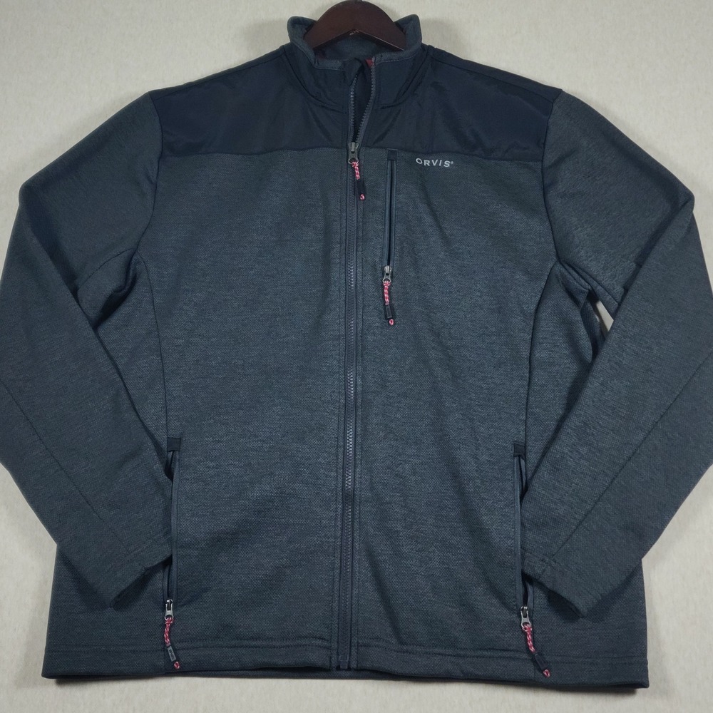 Orvis Fleece Full Zip Jacket Mens Large Grey Nylon Overlay Pocket Gorpcore